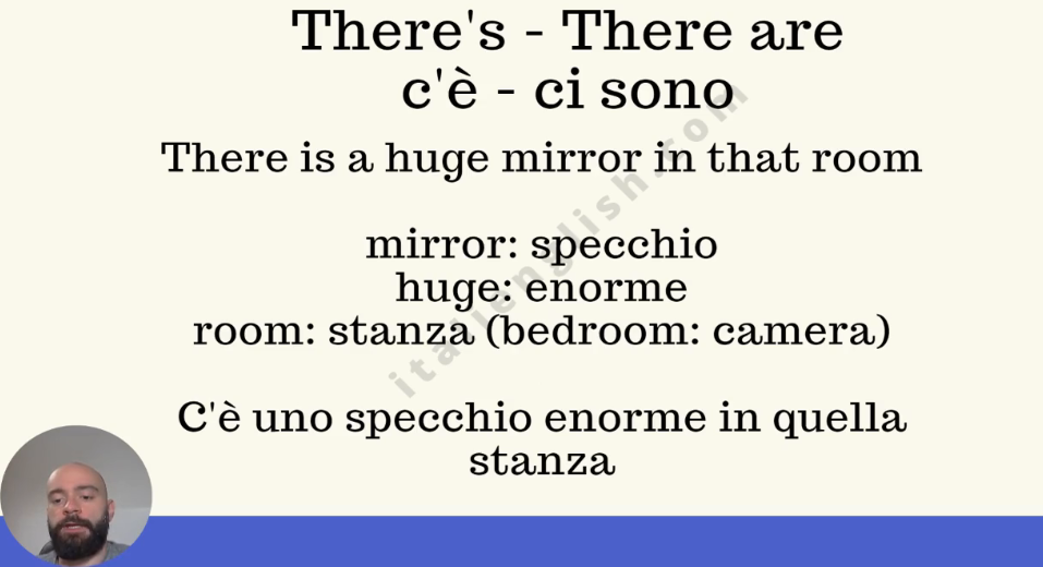 screenshot taken by a video of mine about "c'è" and "ci sono" which in Italian translate "there is" and "there are"
